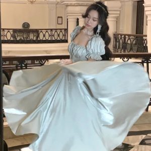 Elegant Vintage A-Line Evening Party Dress for Women - Romantic Korean Prom & Graduation Dress