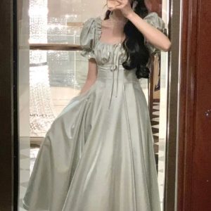 Elegant Vintage A-Line Evening Party Dress for Women - Romantic Korean Prom & Graduation Dress