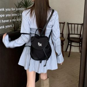 Elegant Vintage Blue Striped Y2K Mini Dress with Pleated Long Sleeves for Fall 2024