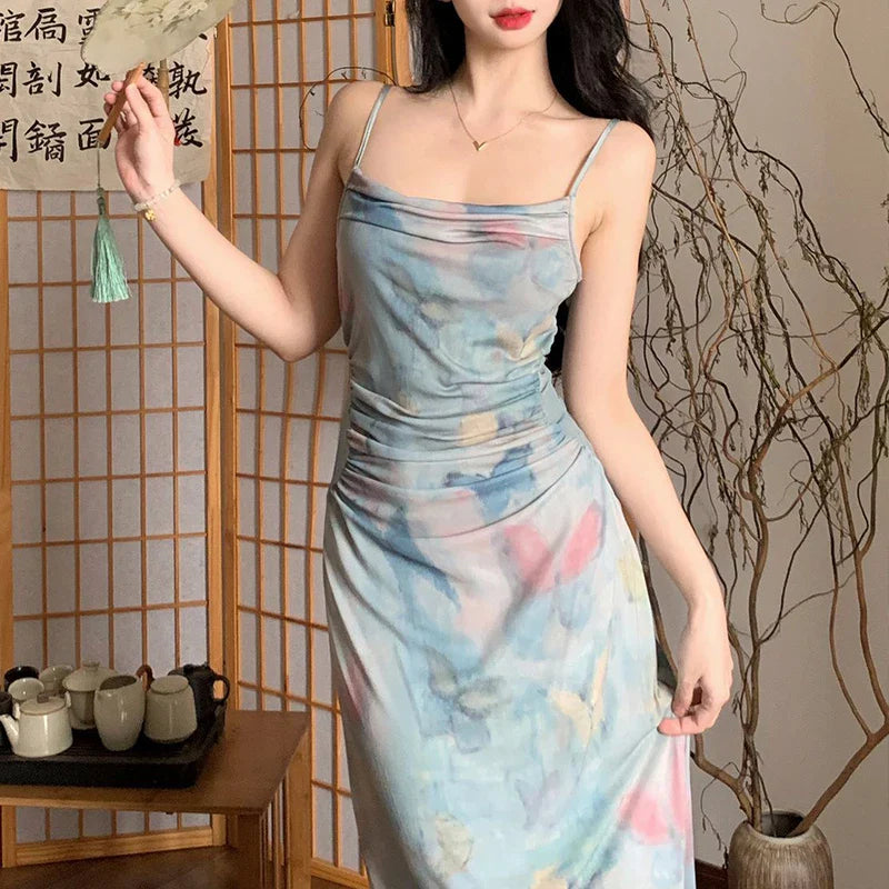 Elegant Vintage Floral Butterfly Mesh Dress - Y2K Aesthetic Spring/Summer Fashion 2024