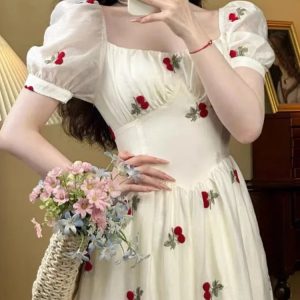 Elegant Vintage Floral Midi Dress for Women - Chic A-Line Summer Party Dress, Perfect for Prom and Casual Occasions