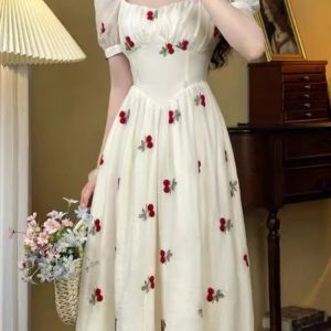 Elegant Vintage Floral Midi Dress for Women - Chic A-Line Summer Party Dress, Perfect for Prom and Casual Occasions