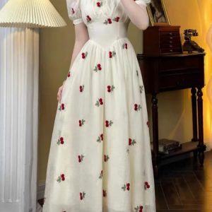 Elegant Vintage Floral Midi Dress for Women - Chic A-Line Summer Party Dress, Perfect for Prom and Casual Occasions