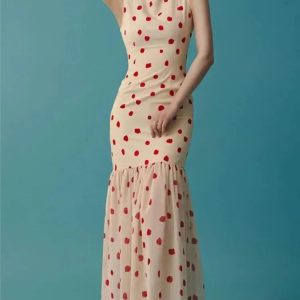 Elegant Vintage Polka Dot Mermaid Dress - Sleeveless Bodycon Party Robe for Summer Fashion