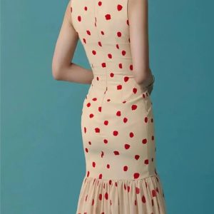 Elegant Vintage Polka Dot Mermaid Dress - Sleeveless Bodycon Party Robe for Summer Fashion