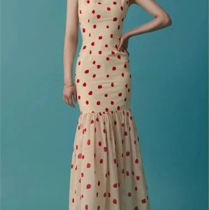 Elegant Vintage Polka Dot Mermaid Dress - Sleeveless Bodycon Party Robe for Summer Fashion