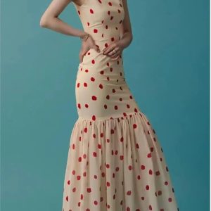 Elegant Vintage Polka Dot Mermaid Dress - Sleeveless Bodycon Party Robe for Summer Fashion