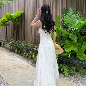 Elegant White A-Line Dress with Bow Tie Suspenders and Spaghetti Straps for Prom & Parties