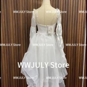 Elegant White Fairy Midi Dress for Women - Spring 2024 Casual Long Sleeve Y2K Aesthetic Party Dress