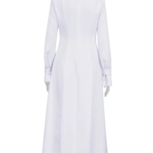 Elegant White Side Slit Midi Dress with Turn Collar Tie - Chic Loose Fit for Effortless Style