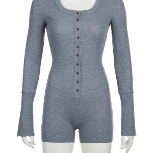 Elegant Winter Knitted Jumpsuit for Women - Long Sleeve Bodycon One Piece Knitwear 2024