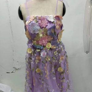 Elegant Women's Sleeveless Mini Dress with 3D Flower Embroidery - Y2K Aesthetic Sling Dress