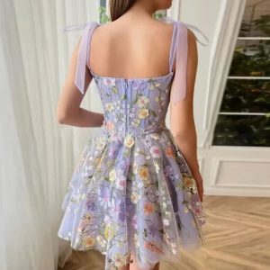 Elegant Women's Sleeveless Mini Dress with 3D Flower Embroidery - Y2K Aesthetic Sling Dress