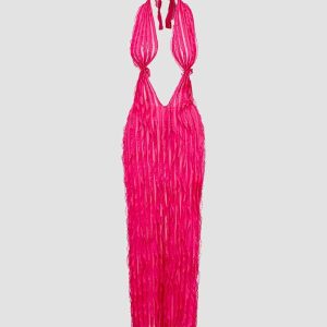 Elsgaine Y2K Deep Plunging Maxi Dress - Chic Coquette Aesthetic for Effortless Style