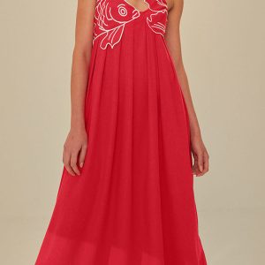 Embroidered Fish Spaghetti Strap Midi Dress - Y2K Aesthetic Cute Summer Outfit