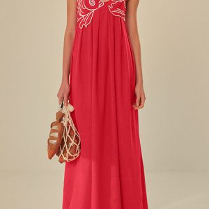 Embroidered Fish Spaghetti Strap Midi Dress - Y2K Aesthetic Cute Summer Outfit