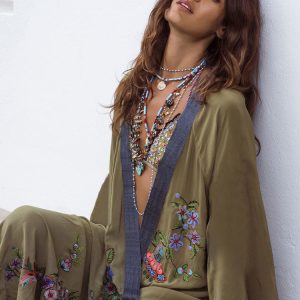 Embroidered Kaftan Beach Tunic Cover-Up - Y2K Aesthetic Swimsuit Pareo Sarong for Women