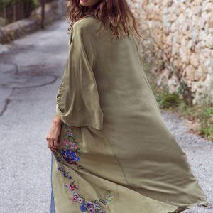 Embroidered Kaftan Beach Tunic Cover-Up - Y2K Aesthetic Swimsuit Pareo Sarong for Women