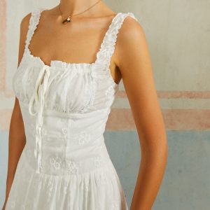 Embroidered Ruffled Hem Sleeveless Maxi Dress for Y2K Fashion and Coquette Aesthetic