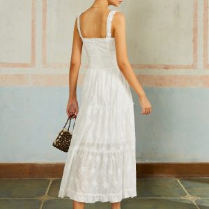 Embroidered Ruffled Hem Sleeveless Maxi Dress for Y2K Fashion and Coquette Aesthetic