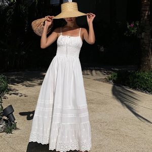 Embroidered Shirred Long Dress - Y2K Aesthetic Shift Dress for Effortless Style