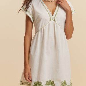 Embroidered V-Neck Cap Sleeve Dress - Y2K Aesthetic Cute Dress for Stylish Outfits