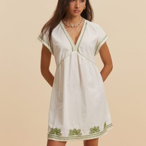 Embroidered V-Neck Cap Sleeve Dress - Y2K Aesthetic Cute Dress for Stylish Outfits