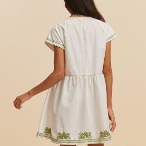 Embroidered V-Neck Cap Sleeve Dress - Y2K Aesthetic Cute Dress for Stylish Outfits