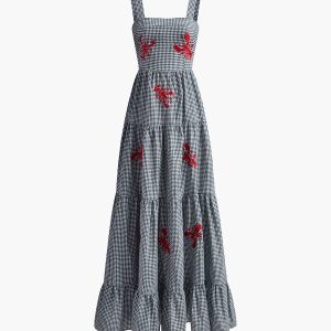 Embroidered Zip Sleeveless Square Neck Dress - Y2K Aesthetic Fashion Essential