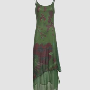 Esmeralda Acid Wash Asymmetric Dress - Y2K Fashion with Grunge Aesthetic Flair