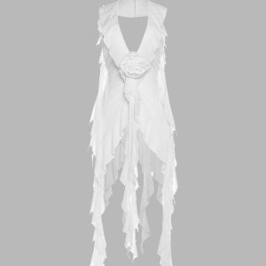 Ethereal Ruffle Tie Cover Up - Y2K Aesthetic Layering Piece for Coquette and Grunge Styles