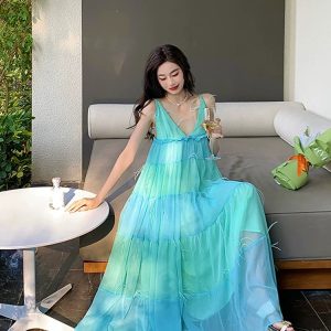 Ethereal Swing Beach Dress - Women's Y2K Seaside Vacation Fairy Style with Sexy Suspenders