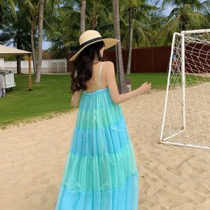 Ethereal Swing Beach Dress - Women's Y2K Seaside Vacation Fairy Style with Sexy Suspenders