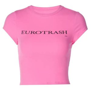 Eurotrash Y2K Letter Print T-Shirt - Trendy Grunge Aesthetic Tee for Stylish Outfits