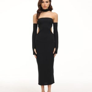 Eventide Horizon Y2K Tube Halter Dress with Gloves - Chic Coquette Aesthetic Outfit