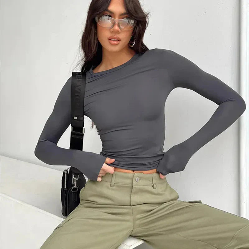 Evony Y2K Long Sleeve Basic Top - Cute and Comfy for Coquette and Grunge Aesthetics