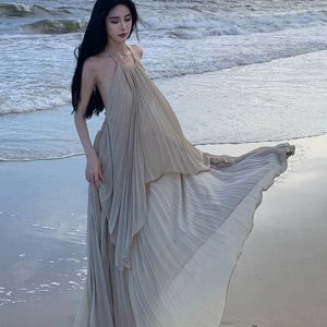 Fairy Chiffon Beach Skirt Backless Dress for Elegant Seaside Vacation Aesthetic