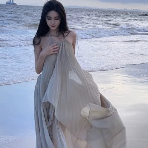 Fairy Chiffon Beach Skirt Backless Dress for Elegant Seaside Vacation Aesthetic