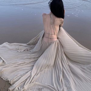 Fairy Chiffon Beach Skirt Backless Dress for Elegant Seaside Vacation Aesthetic