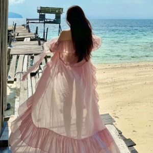 Fairy Flowing Sun Protection Dress with Seaside Cardigan - Y2K Aesthetic Fashion