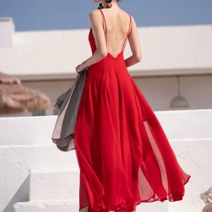 Fairy Seaside Holiday Y2K Aesthetic Red Open Back Sexy Dress for Trendy Outfits