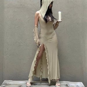 Fantasy Custodia Y2K Slit Maxi Dress - Chic Coquette Aesthetic for Effortless Style