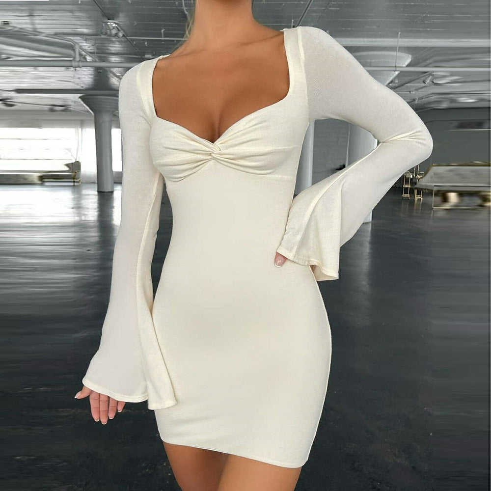 Flared Sleeve Bodycon Mini Dress - Y2K Aesthetic Cute Dress for Trendy Outfits