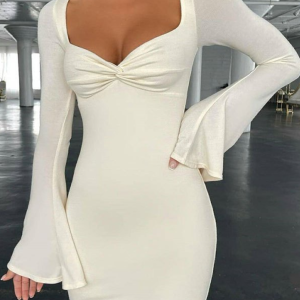 Flared Sleeve Bodycon Mini Dress - Y2K Aesthetic Cute Dress for Trendy Outfits