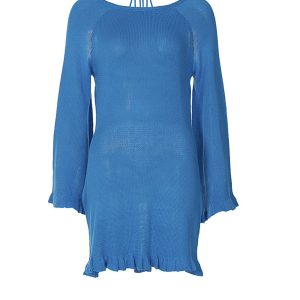 Flares Sleeve Tie-Back Ruffle Hem Knit Dress - Y2K Aesthetic Cute Dress for Stylish Outfits