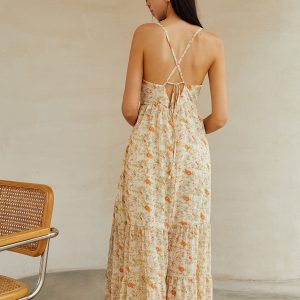 Floral Backless Knotted Crisscross Cami Dress - Y2K Aesthetic Summer Vibes