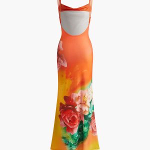 Floral Backless Stretch Dress - Y2K Aesthetic Cute Dress for Coquette and Grunge Styles