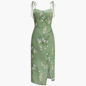 Floral Chiffon Midi Dress in Y2K Style - Perfect for Coquette Aesthetic Outfits