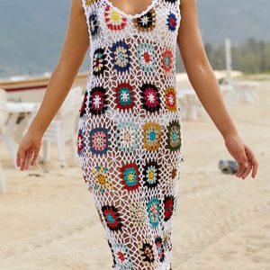 Floral Crochet Tank Dress - Y2K Aesthetic Cute Summer Outfit for Boho and Coquette Styles