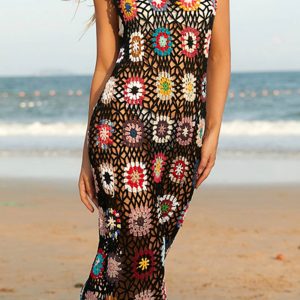 Floral Crochet Tank Dress - Y2K Aesthetic Cute Summer Outfit for Boho and Coquette Styles